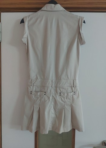 xs Beden Kemerli Bej Midi Elbise