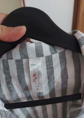 s Beden gri Renk Gri Çizgili Kısa Kollu Gömlek pijama üstü