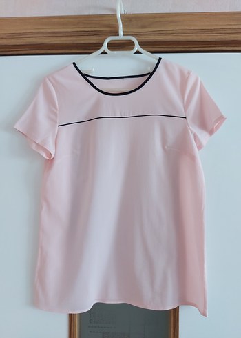 Pembe Kısa Kollu Basic Kadın Bluz