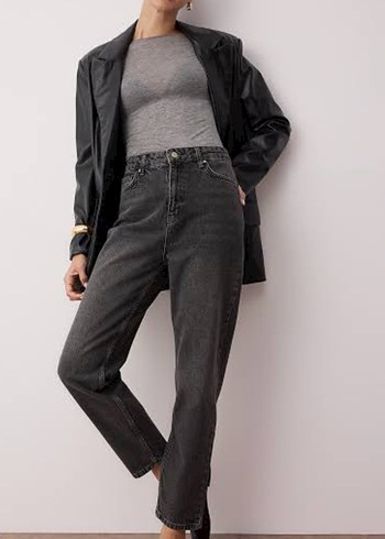 Gri Regular Denim Kadın Jean