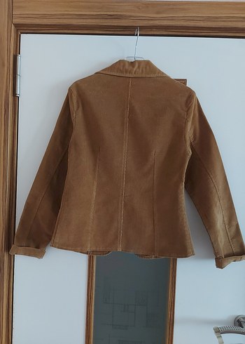 m Beden Düğmeli Bej kadife Kadın Blazer Ceket