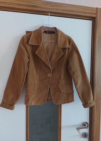 American Vintage Düğmeli Bej kadife Kadın Blazer Ceket