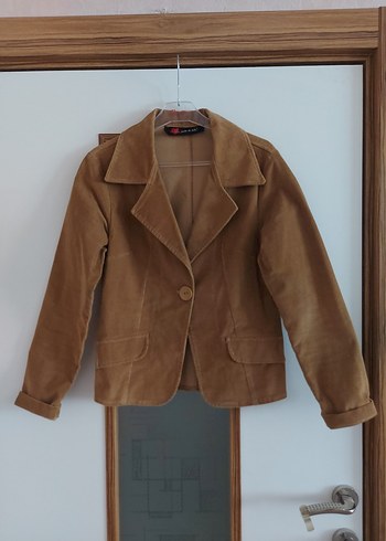 Düğmeli Bej kadife Kadın Blazer Ceket