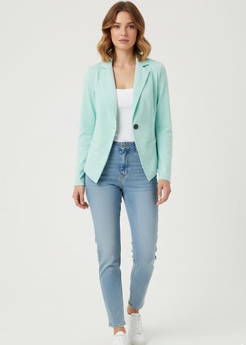 Düğmeli Denim Kadın Blazer