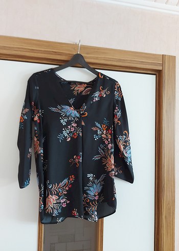 Stradivarius Bohem Siyah V Yaka Desenli Kadın Bluz
