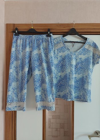 Bohem Kısa Kollu Mavi Batik Pijama Takımı