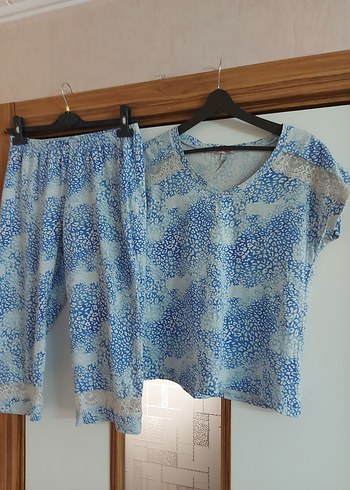 Suwen Bohem Kısa Kollu Mavi Batik Pijama Takımı