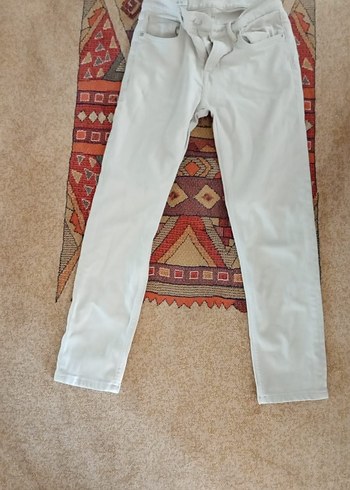 Krem rengi Erkek Regular Fit Kemerli Kot Pantolon