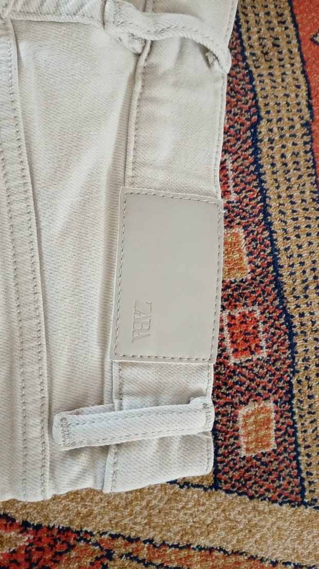 Krem rengi Erkek Regular Fit Kemerli Kot Pantolon - Görsel 4