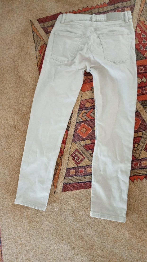 Krem rengi Erkek Regular Fit Kemerli Kot Pantolon - Görsel 5