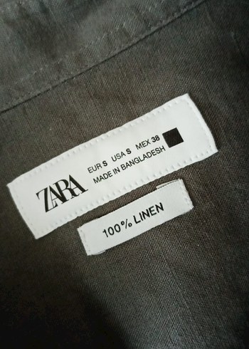 Zara Haki Uzun Kollu Keten Gömlek - Görsel 4