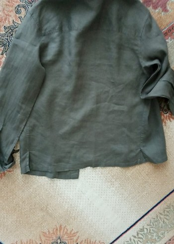 Zara Haki Uzun Kollu Keten Gömlek - Görsel 5