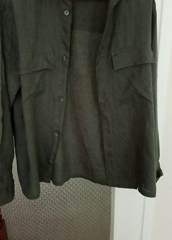 Zara Haki Uzun Kollu Keten Gömlek - Görsel 7