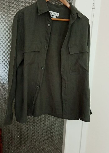 Zara Haki Uzun Kollu Keten Gömlek - Görsel 9