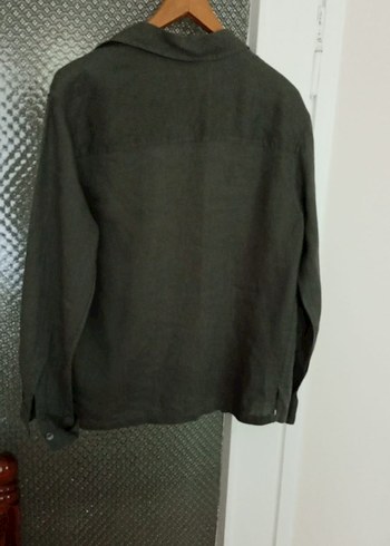 Zara Haki Uzun Kollu Keten Gömlek - Görsel 11