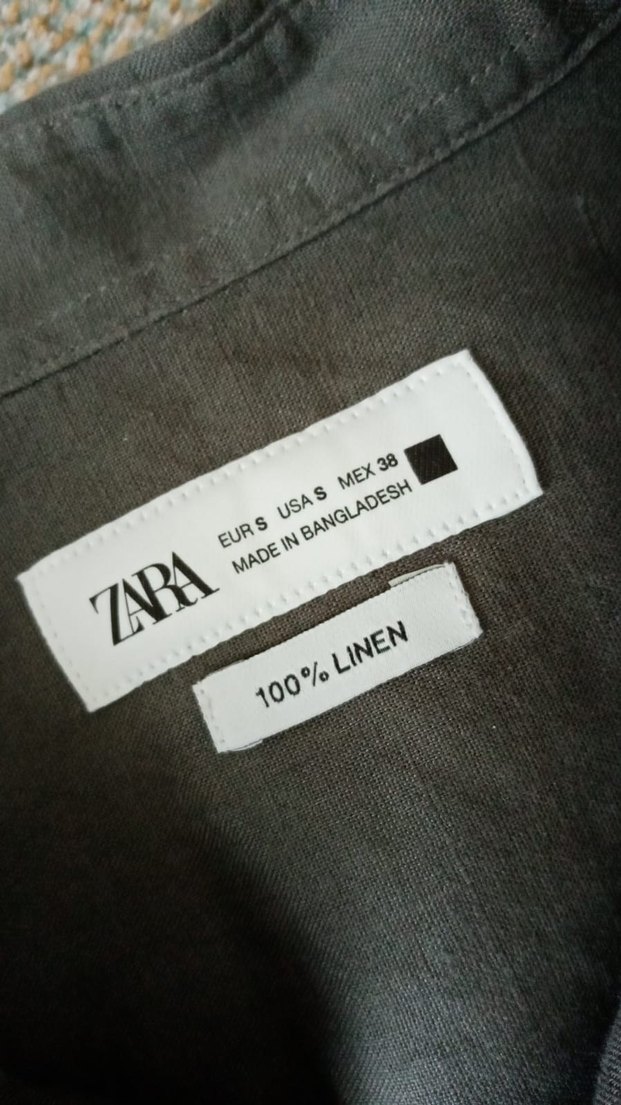 Zara Haki Uzun Kollu Keten Gömlek - Görsel 4