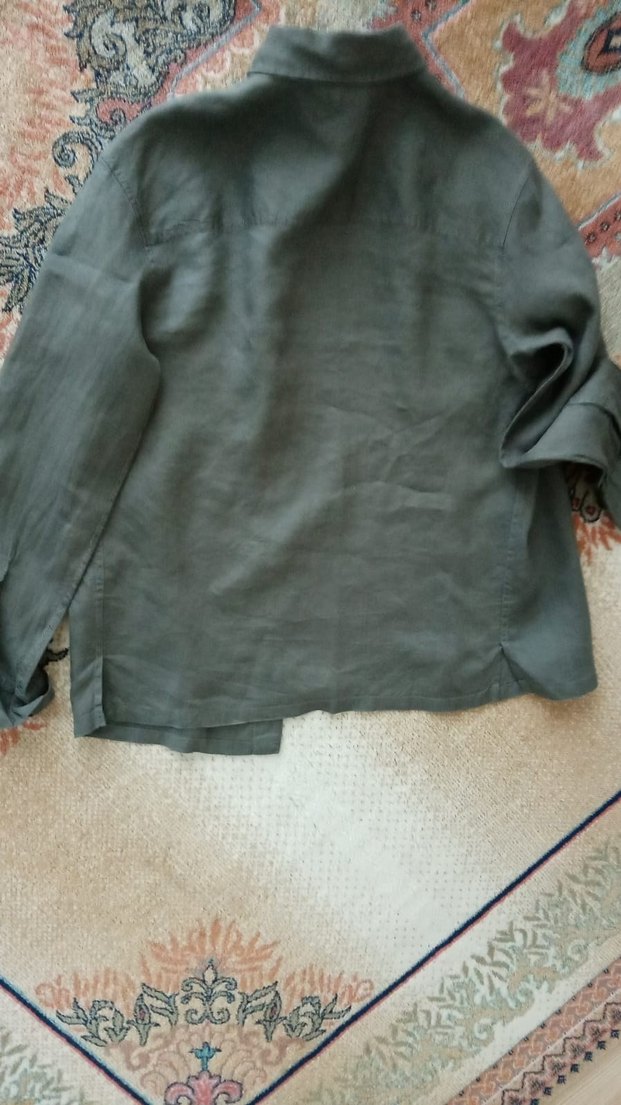 Zara Haki Uzun Kollu Keten Gömlek - Görsel 5