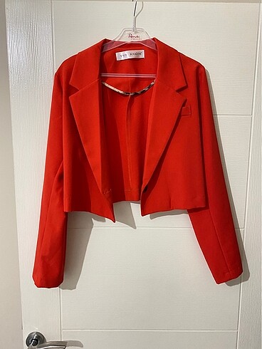 Crop ceket turuncu xl