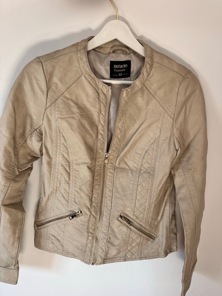 Bej Deri Kadın  Ceket - Görsel 3