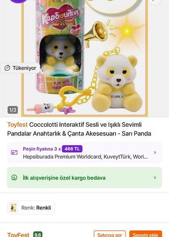 Toyfest Sesli Işıklı Panda Anahtarlık Sarı