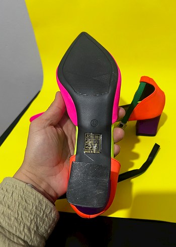 Renkli Bağcıklı Kadın Topuklu Ayakkabı - Görsel 6