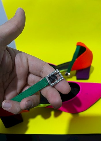 Renkli Bağcıklı Kadın Topuklu Ayakkabı - Görsel 5