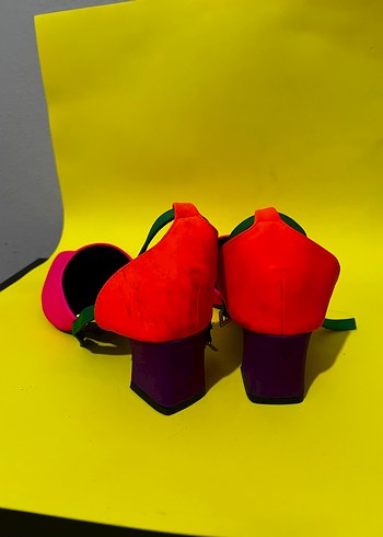 Renkli Bağcıklı Kadın Topuklu Ayakkabı - Görsel 4