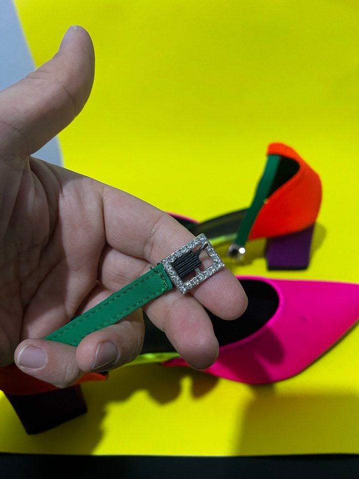 Renkli Bağcıklı Kadın Topuklu Ayakkabı - Görsel 5