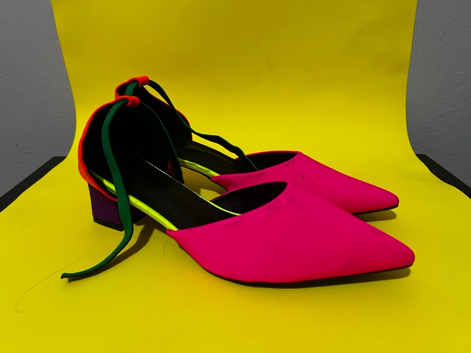 Renkli Bağcıklı Kadın Topuklu Ayakkabı - Görsel 3