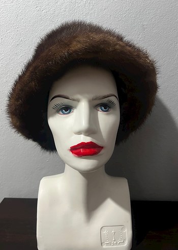 Kahverengi Kürklü Kadın Yün Şapka - Görsel 6