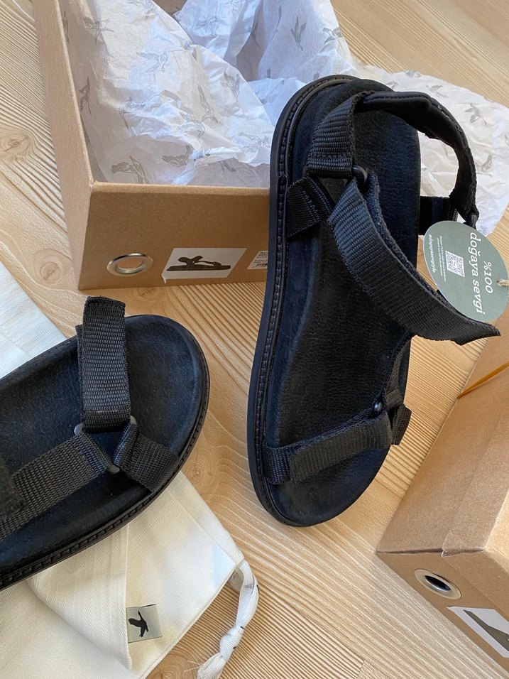 Erkek Siyah Cırt Cırtlı Sandalet - Görsel 4