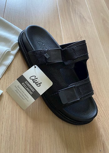 Siyah Erkek Minimalist Tokalı Sandalet - Görsel 6