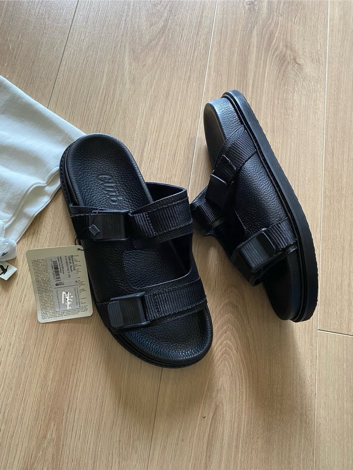 Siyah Erkek Minimalist Tokalı Sandalet - Görsel 2