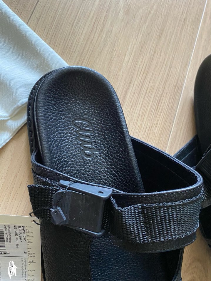 Siyah Erkek Minimalist Tokalı Sandalet - Görsel 3