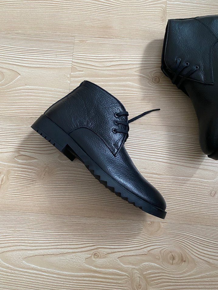 Siyah Erkek Bağcıklı deri Bot - Görsel 5