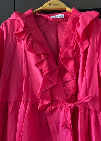 Pembe V Yaka Düğmeli Bluzu - Görsel 3