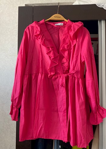 Pembe V Yaka Düğmeli Bluzu - Görsel 2