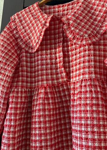 Kareli Keten Midi Tunik, Düğmeli, Uzun Kollu - Görsel 2