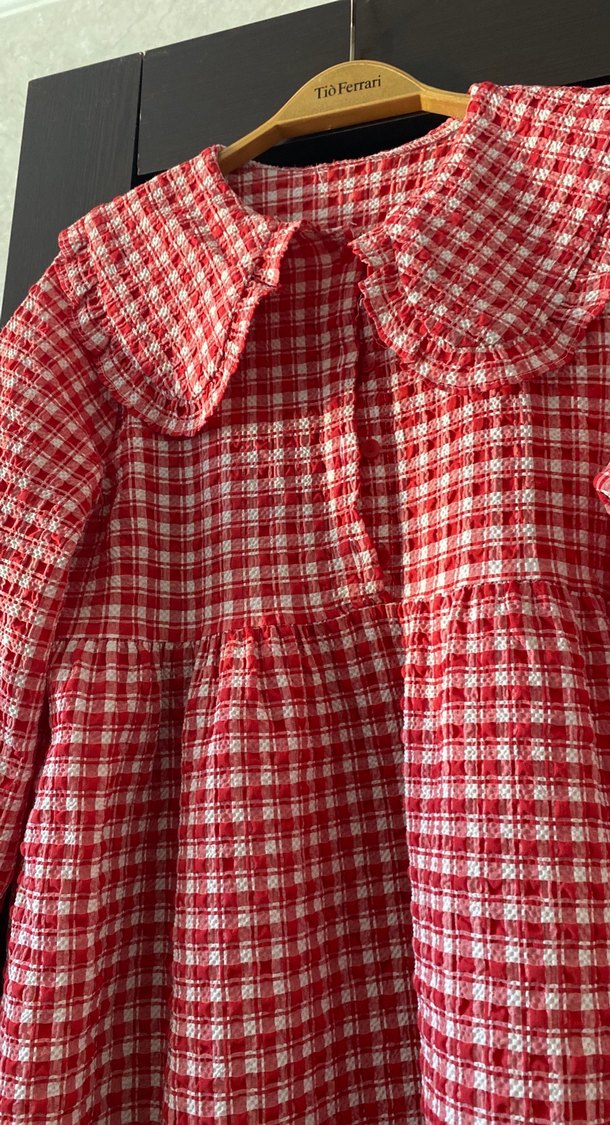 Kareli Keten Midi Tunik, Düğmeli, Uzun Kollu - Görsel 2