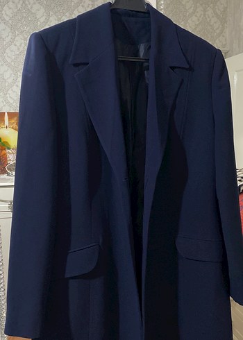 Lacivert Düğmeli Uzun Kadın ceket - Görsel 2