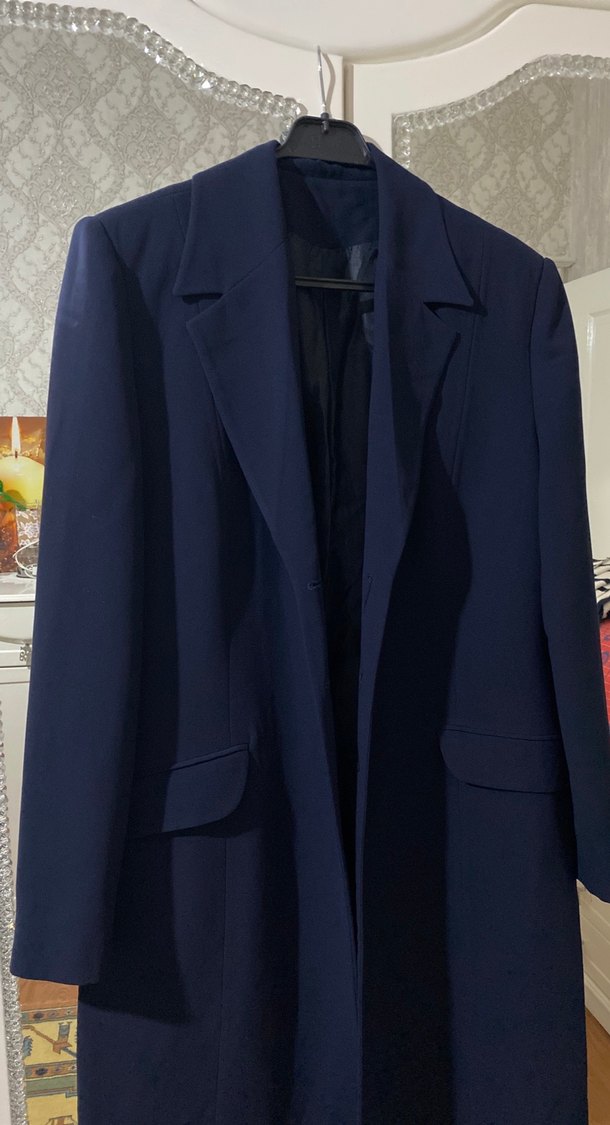 Lacivert Düğmeli Uzun Kadın ceket - Görsel 2