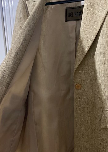 Bej Kadın Keten Düğmeli Uzun Pantolon - Görsel 3