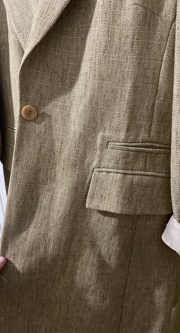 Bej Kadın Keten Düğmeli Uzun Pantolon - Görsel 4