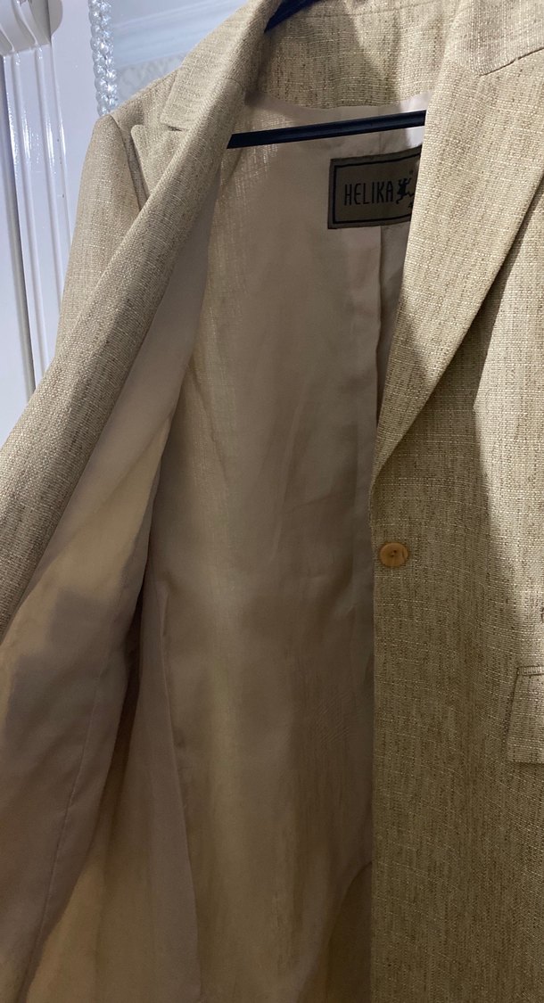 Bej Kadın Keten Düğmeli Uzun Pantolon - Görsel 3