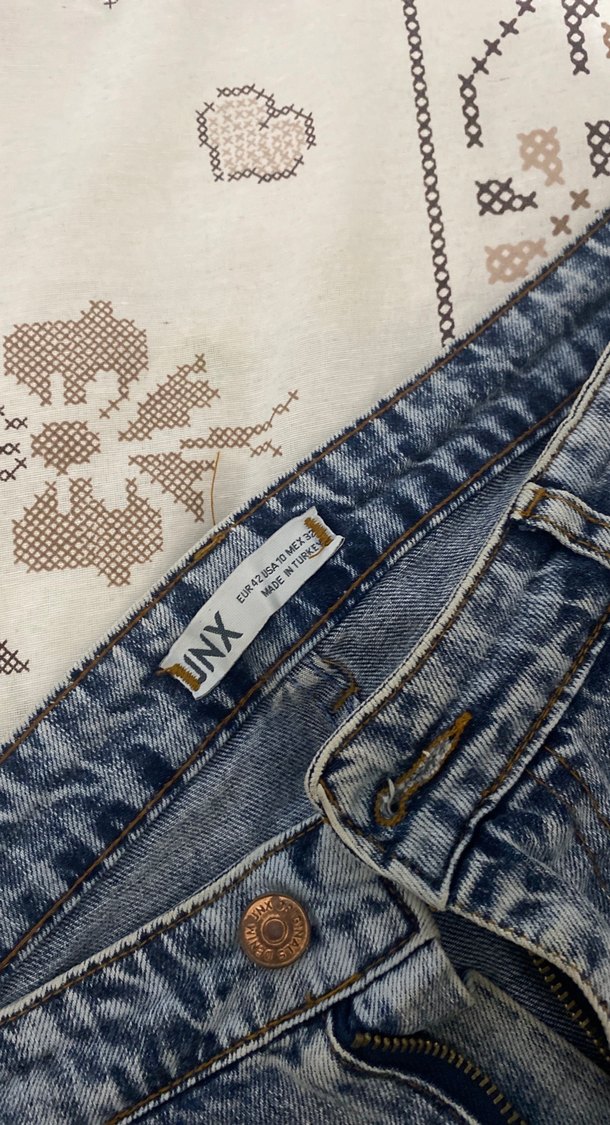 Düğmeli açık mavi  Kadın Kot Pantolon - Görsel 3