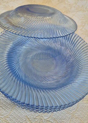 Vintage Mavi Parlak Cam Yemek Tabağı - Görsel 7