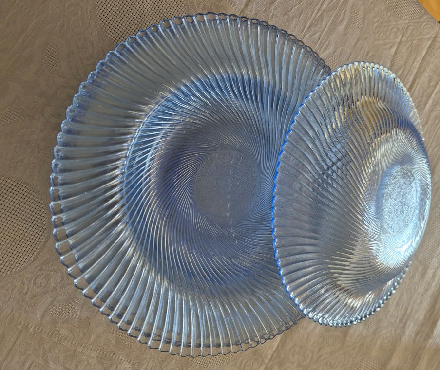 Vintage Mavi Parlak Cam Yemek Tabağı - Görsel 3