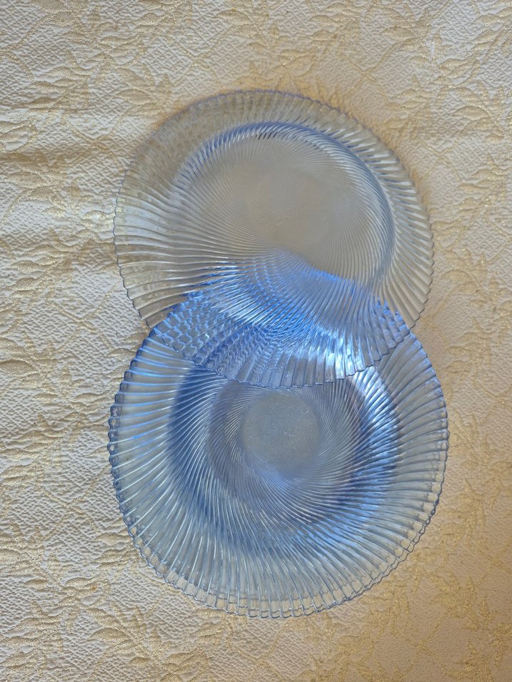 Vintage Mavi Parlak Cam Yemek Tabağı - Görsel 5