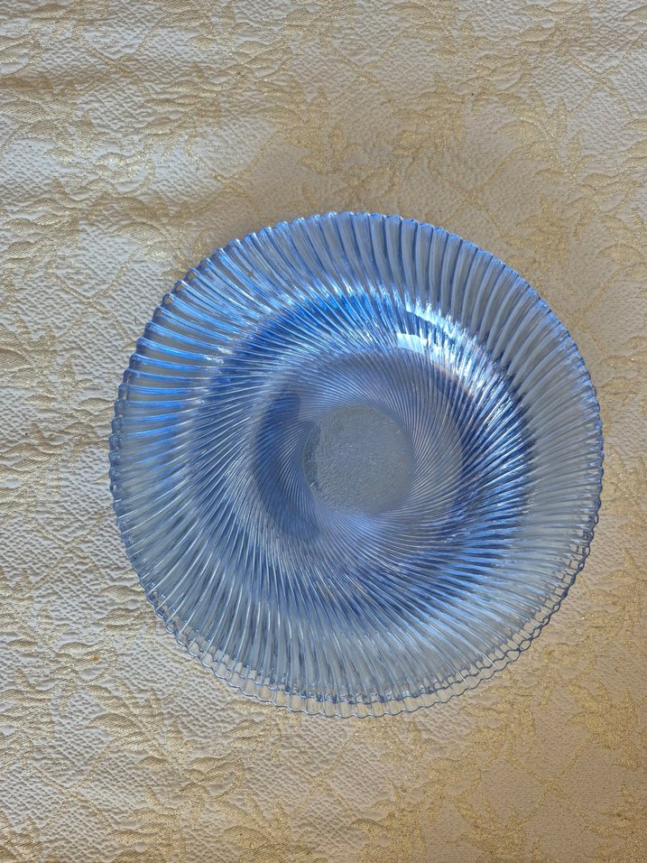 Vintage Mavi Parlak Cam Yemek Tabağı - Görsel 4