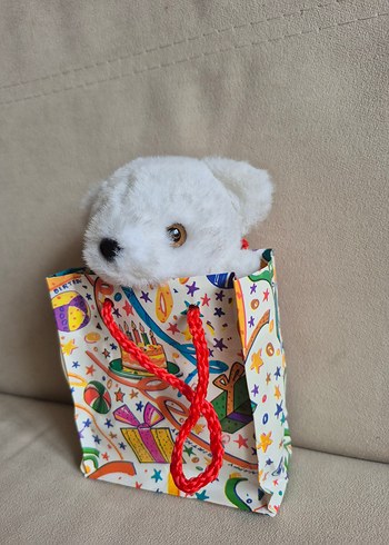 Renkli Hediye Çantasında Beyaz Peluş Ayı - Görsel 3